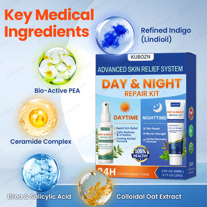 KUBOZN® Psoriasis Day & Night Repair System - 100% Steroid-Free Relief Duo for Plaques, Scaling & Itch